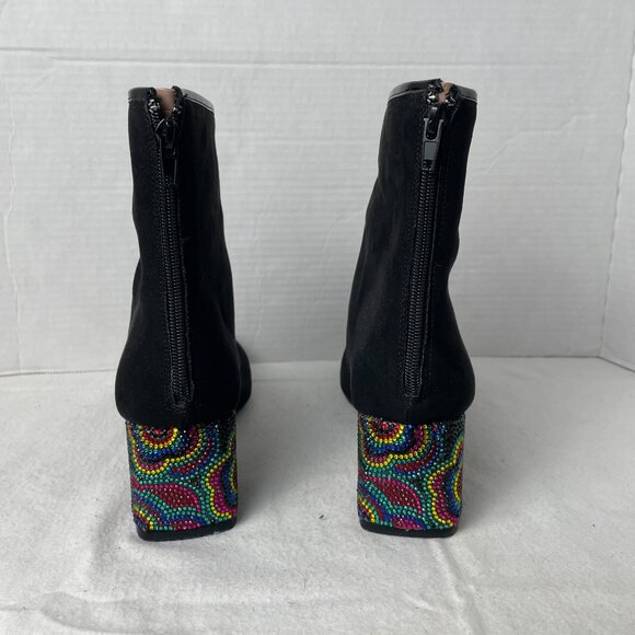 Betsey Johnson Floral Rainbow Rhinestone Heel Black Ankle Boot - Picture 5 of 9